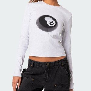Edikted White Long Sleeve Crop Tee with Graphic Print